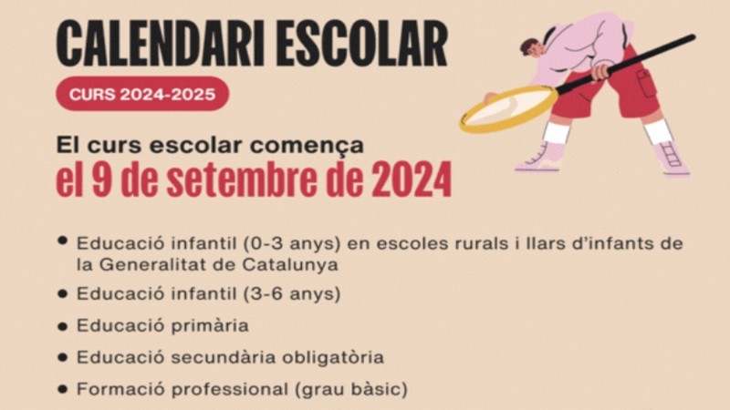 El curs escolar 2024/25 començarà el 9 de setembre i acabarà el 20 de juny per a l'etapa obligatòria 